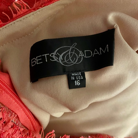 Betsy & Adam Lace Mesh Gown Red/Nude 16 - Picture 5 of 7